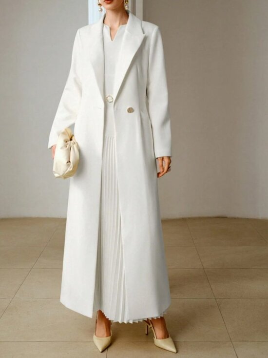 Jackets & Blazers - White Long Tailored Coat with Double Breasted Buttons